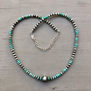 Green Turquoise Beaded Necklace 15-17 inches